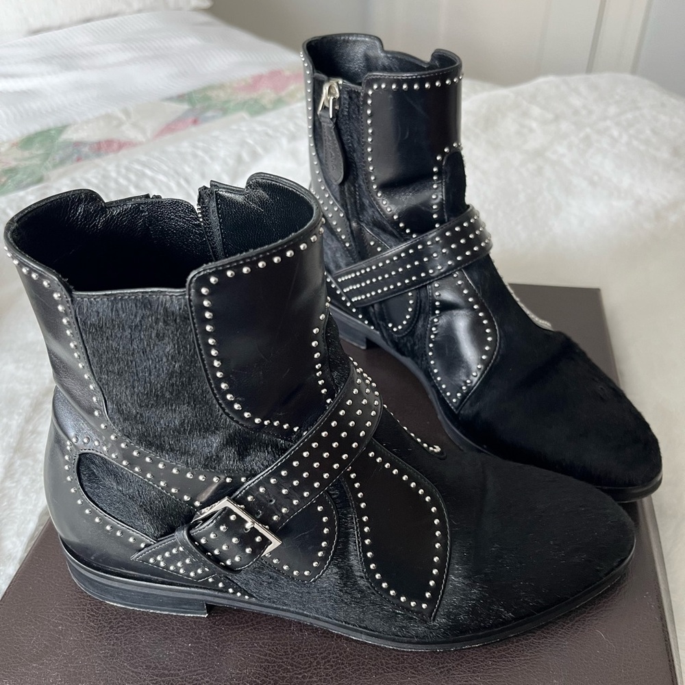 Studded Black Leather Ankle Boots